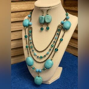 Turquoise Multi-Layer Necklace and Earring Set